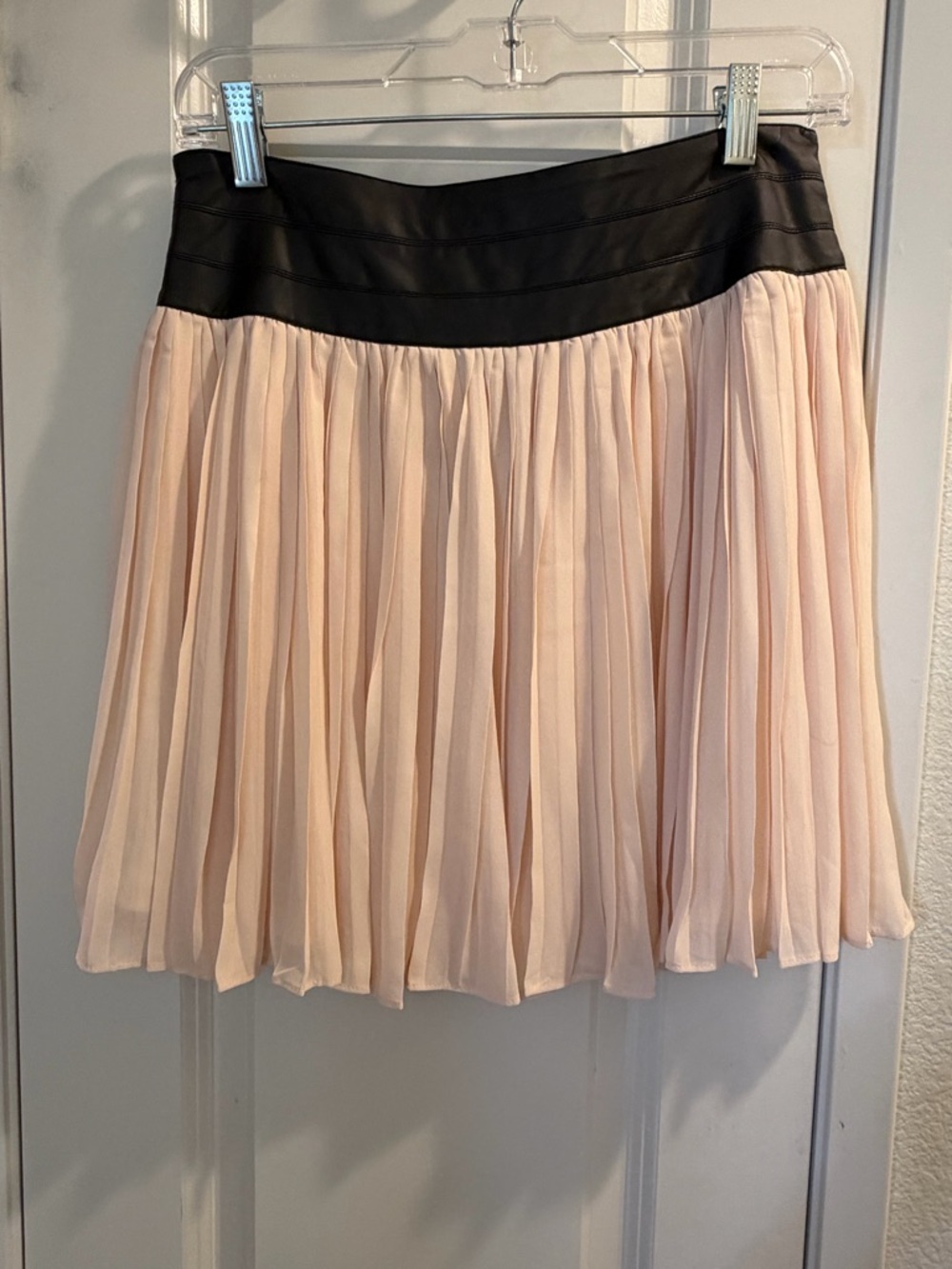 Blue Rain Pink Pleated Skater Skirt with Black Vegan Leather Waistband